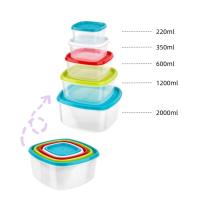 HOGUITA-Set de 9 Fiambreras de Plástico con Tapa Multicolor, Recipientes Reutilizables para Alimentos, Apilables, Cuadrados y Rectangulares, Apto para Microondas, Lavavajillas y Congelador, Libre de BPA - details 1