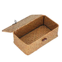 Cesta De Almacenamiento Natural De Hierba De Mar Rectangular Tejida Con Tapas Organizador De Escritorio Caja De Almacenamiento - details 4