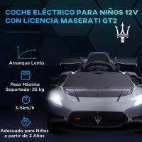 AIYAPLAY Coche Eléctrico para Niños de +3 Años Maserati GT2 Coche Eléctrico con Batería 12V Carro Eléctrico Infantil con Mando a Distancia Faros LED Bocina Música y Ruedas Auxiliares - details 3
