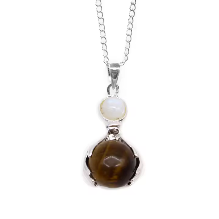 VivaEsencia – Colgante Ojo de Tigre con Baño de Plata | Protección Energética y Confianza | Amuleto para la Fuerza Interior y la Valentía | Joya Espiritual Hecha a Mano Ideal para Rituales, Meditación y Regalo de Bienestar Personal - 1