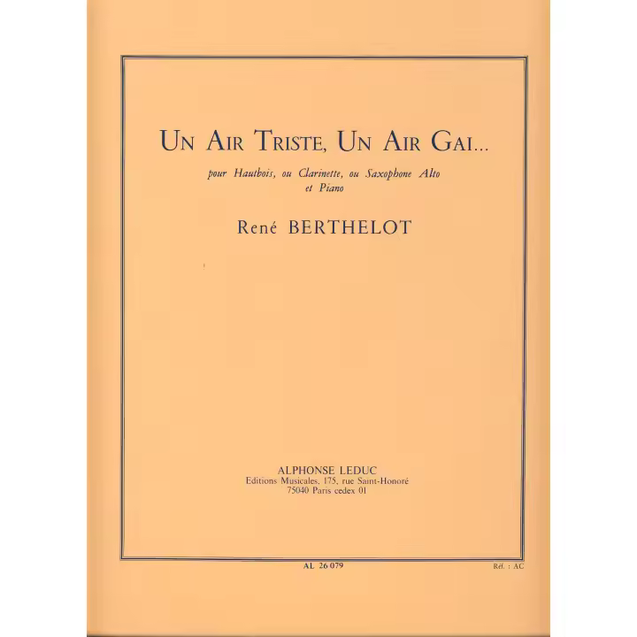 BERTHELOT R.-Un Air Triste, Un Air Gai para Clarinete (Oboe) (Saxofon Mib) y Piano - 1