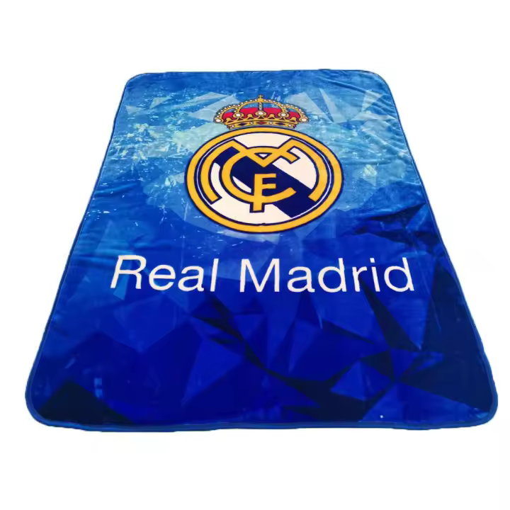 Real Madrid CF Manta Terciopelo 160 x 220 Cm (Cama 90 - 105 Cm) Azul Escudo Centrado - 1