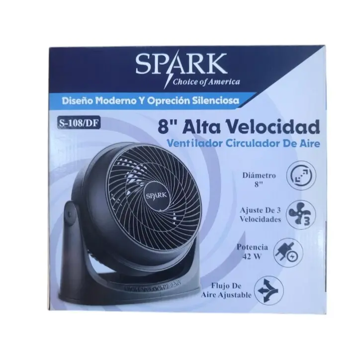 SPARK - Ventilador de Suelo de Alta Velocidad 8". 3 de Ajustes de Velocidad. Potencia 42W. Ajuste del Flujo de Aire. Duradero. Moderno. Silencioso. - 1