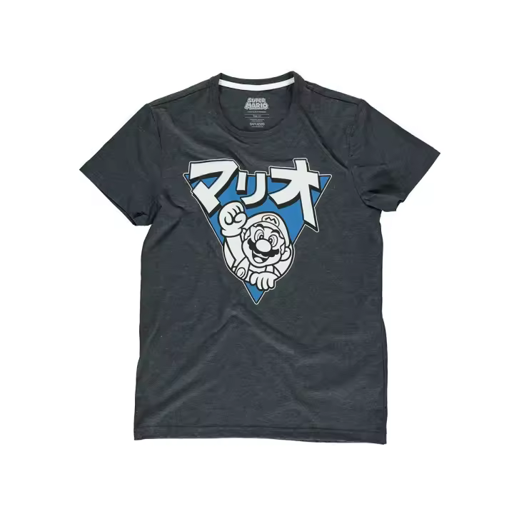 Camiseta adulto Nintendo - Super Mario triángulo con logo en japonés Talla S Raíz MERCHAN-STORE Camisetas - 1