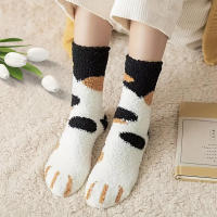 Calcetines De Piel Suave Para Mujer Invierno Caloroso Con Diseño De Pata De Gato Y Huella Dactilar Calcetines De Poliéster Talla Única Para Uso Doméstico Y Dormir - details 2