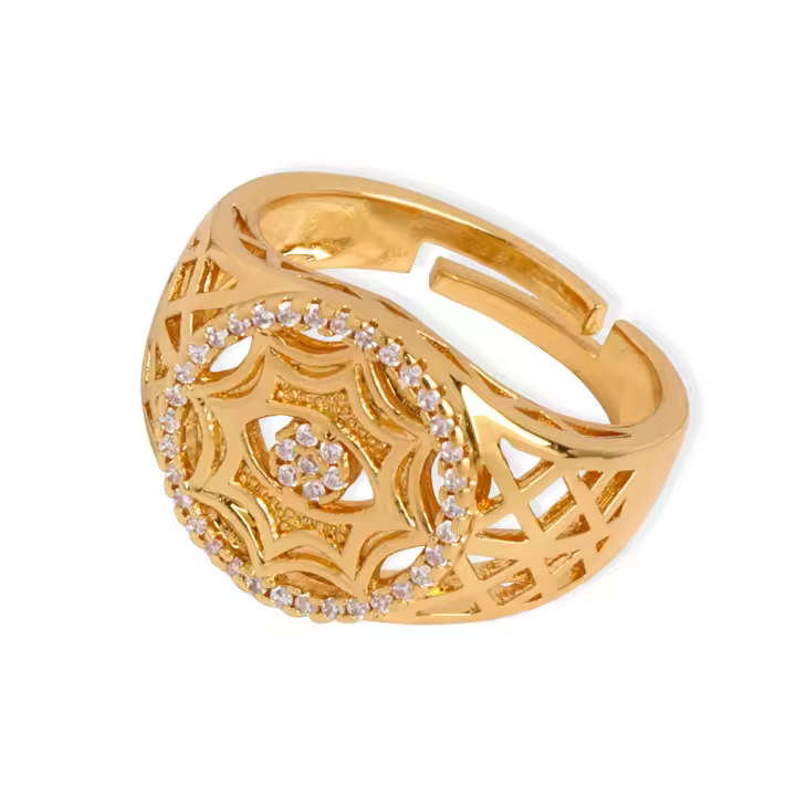 Encanto Anillo de cobre de moda, anillos de circón con incrustaciones chapadas en oro de 18 quilates para mujer, anillo de lujo ligero estilo INS, regalo de joyería femenina ajustable - 1