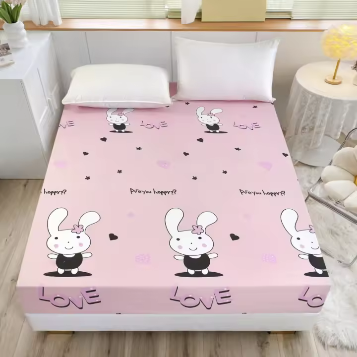 Sábana Elástica Impermeable De Poliéster 360° Tamaño King Con Banda Elástica Alrededor De La Cama Diseño De Dibujos Animados Sin Funda Para Almohada - 1