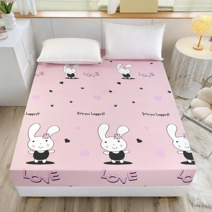 Sábana Elástica Impermeable De Poliéster 360° Tamaño King Con Banda Elástica Alrededor De La Cama Diseño De Dibujos Animados Sin Funda Para Almohada - 1