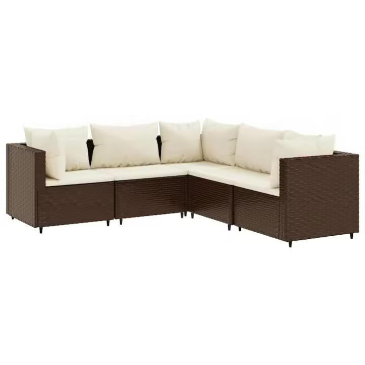 vidaXL Set muebles de jardín 5 piezas y cojines ratán sintético marrón - 1