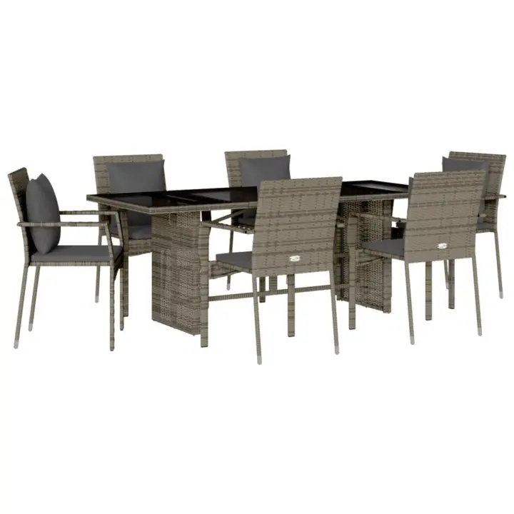 vidaXL Set comedor jardín 7 pzas y cojines ratán sintético gris - 1