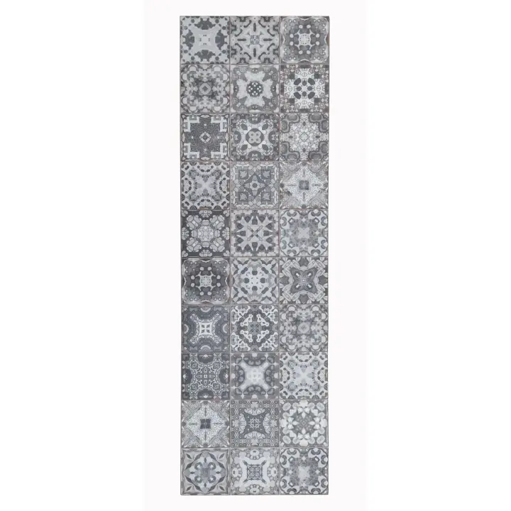 TADI & IMPERIO 1979 - Alfombra de Vinilo Granada con Diseño Floral Vintage en Gris Envejecido y Blanco, Ideal para Cocina, Lavaderos, Pasillo, Aseo y Dormitorios, con Reverso de PVC Antideslizante - 1