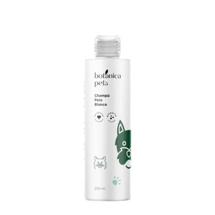 BOTANICA PETS Champú Pelo Blanco 250ml - Cuidado y Realce del Pelaje Blanco en Perros y Gatos - Ingredientes Naturales para Hidratación y Protección - Aloe Vera y Extracto de Aciano - 1
