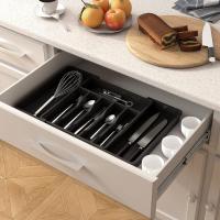 Organizador De Cajón De Cocina Ajustable En Expansión Para Cuchillos Y Cucharas En Negro Herramienta De Almacenamiento Para Utensilios De Cuchillería - details 5