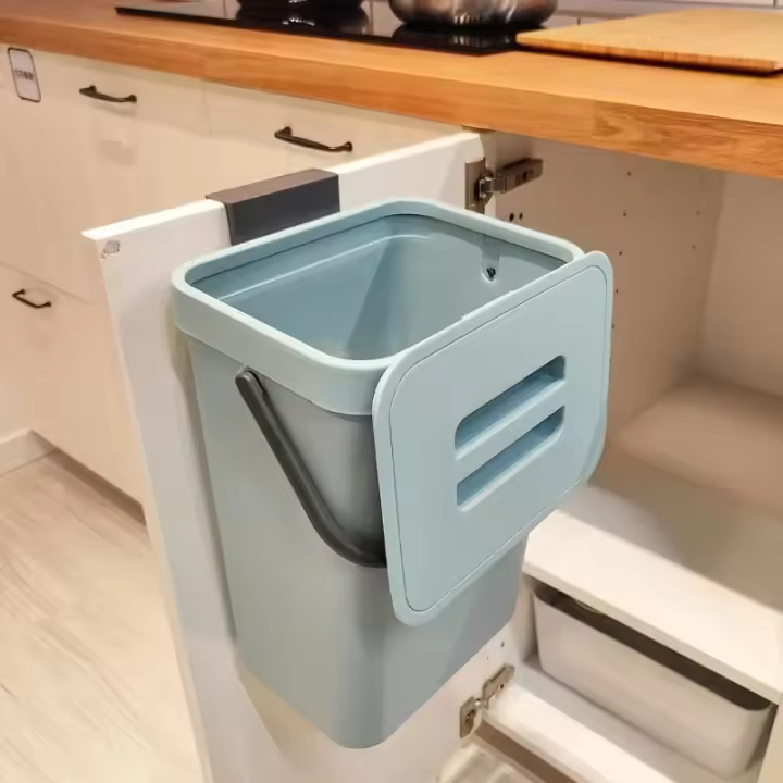 Pequeño Cenicero De Plástico Con Tapa Colgante Para Cocina Y Baño Recipiente De Basura Para Alimentos Montable Debajo Del Grifo - 1