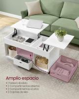 Mesa de Centro, Mesa de Café con Tablero Elevable, 2 Cajones y Compartimentos Ocultos, Estantes Abiertos, para Sala de Estar, Estudio, Blanco o Beige - details 8