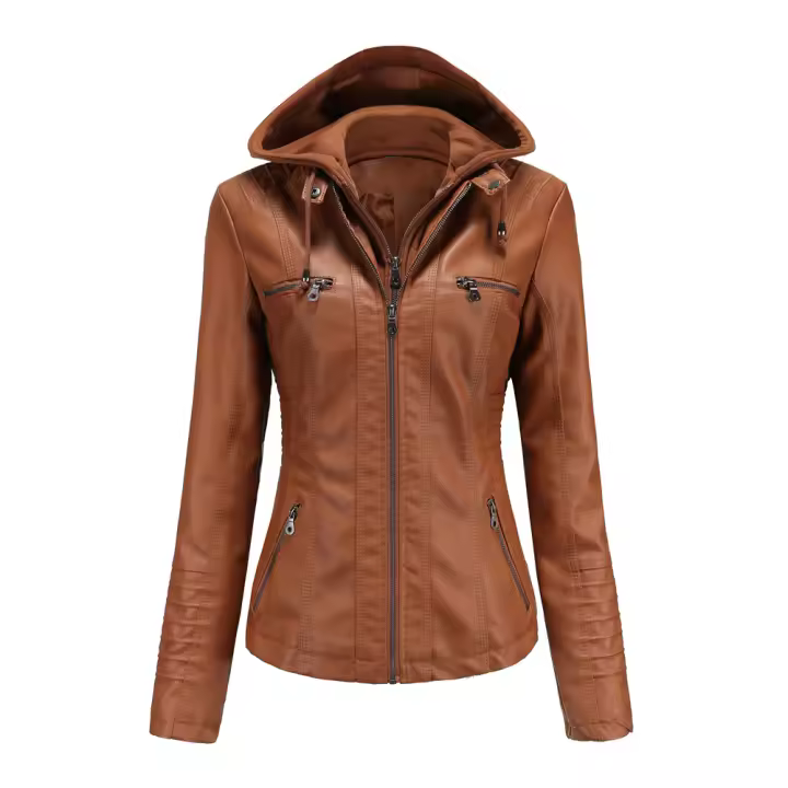 Women's Jackets Fashion Faux Leather Jackets Motorcycle Bomber Jackets Fashion PU Jackets Outerwear marrón - 1