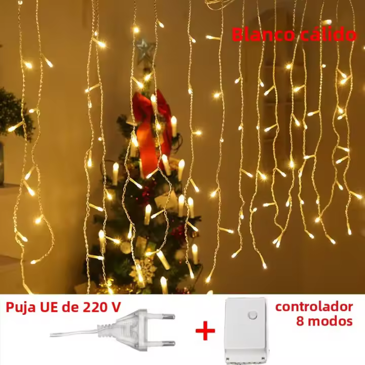 Luces De Navidad LED En Forma De Copo De Nieve 4M Cortina De Hielo Que Brillan Decoración De Fiesta De Boda Y Navidad Para Techo Escalera Y Valla - 1
