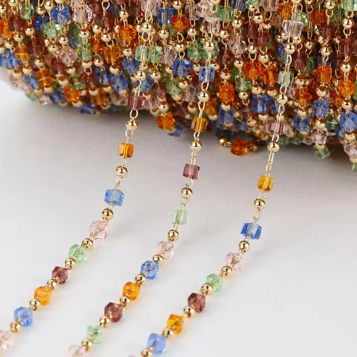 Cadena De Cuentas De Cristal Para Collares Y Pulseras DIY Colorida 1 Metro Material Metálico De Cobre Para Creación De Joyas - 1