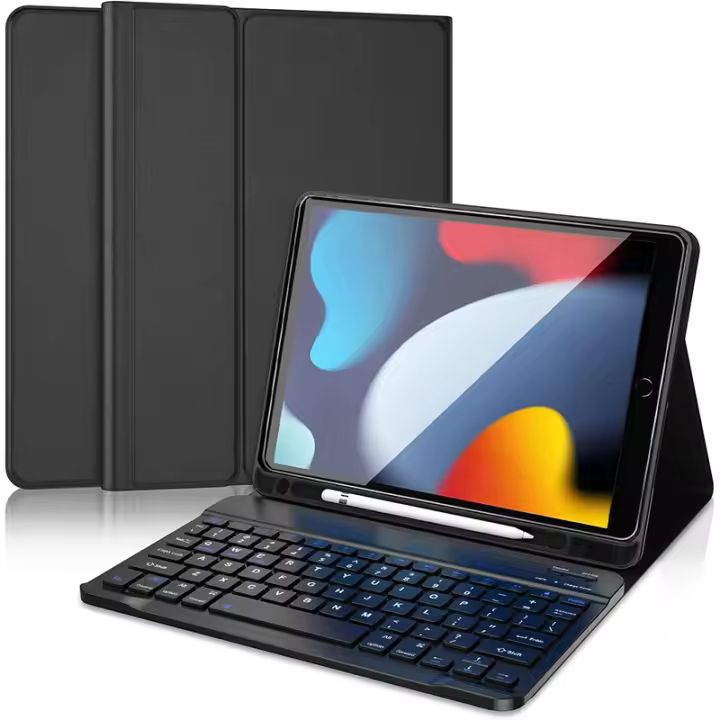 Teclado para iPad 9.a generación 2021/iPad 8.a 2020/iPad 7.a 2019 10.2 pulgadas - Teclado inalámbrico Bluetooth AZERTY, cubierta trasera suave - 1