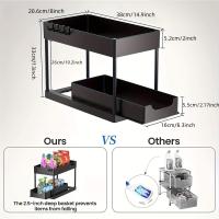 Organizador debajo del fregadero, paquete de 2, organizador de gabinete de baño, cajón organizador de cesta de gabinete deslizante de 2 niveles, cestas de colección de baño multiusos para baño (negro) - details 0