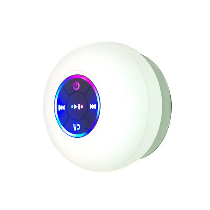 Altavoz de Ducha HD portátil Manos libres Bluetooth waterproof y Caídas Resistant, Luz LED Sucker adicional incorporada, 2 horas de reproducción, ajustado para Piscinas, Baños, cocina - 1