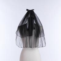 Velo De Novia Corto En Lace Con Borde Negro Y Decoración De Lazo Dos Capas Velos De Novia 2026 Para Mujeres - details 0