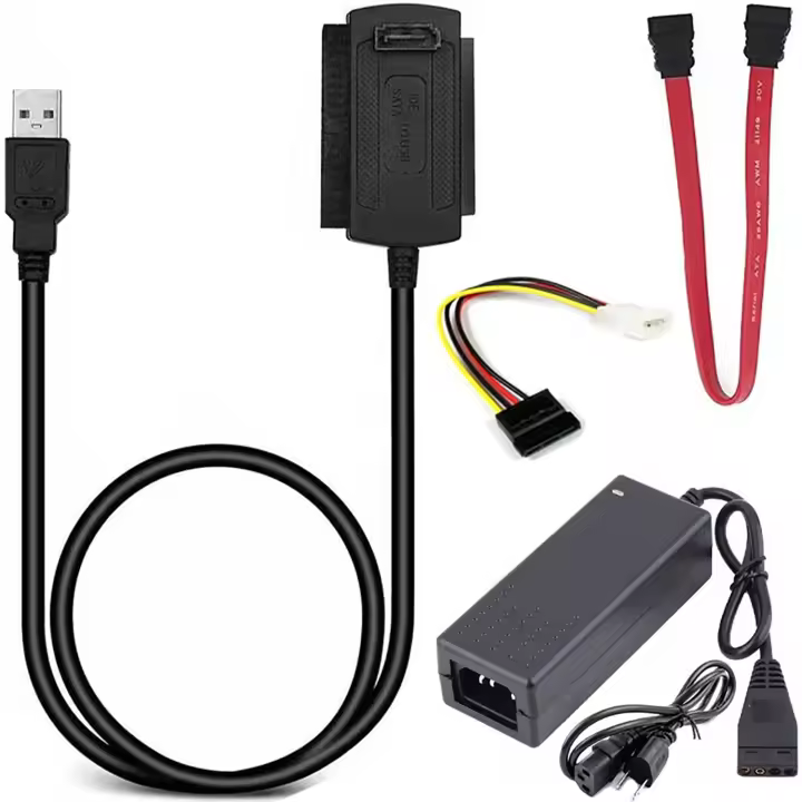 Adaptador de USB para SATA / IDE 2,5" 3,5"5.25"  con bloque de alimentación, Adaptador IDE SATA a USB 2.0 Lector Discos Duros HDD o SSD de 2,5" y 3,5" Convertidor IDE+SATA ATA IDE DVD y CD-ROM Universal Combinado con Windows XP/Vista/7/8/10 - 1