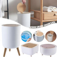 Bandeja De Basura Con Tapa Y Pieza De Madera Gran Capacidad Ecológica Para Cocina Baño Estilo Redondo Plástico Resistente - details 0