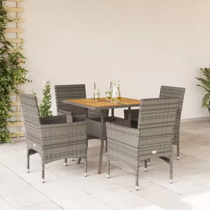 vidaXL Set de comedor jardín 5 pzas con cojines ratán PE acacia gris - 1
