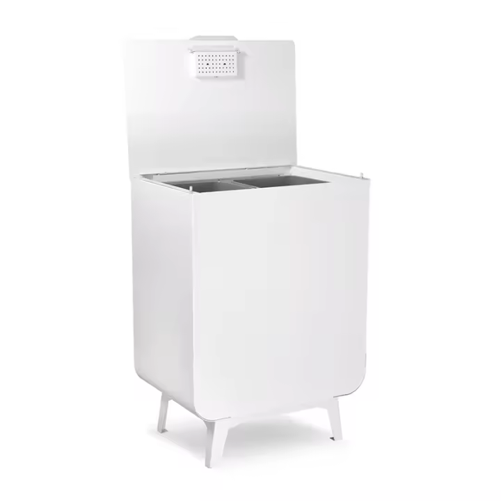 ARREGUI Duplo Cubo de Basura y Reciclaje de Acero de 2 Compartimentos | Cubos de Basura de Cocina | con Filtro Antiolor y Patas Salvazócalos | Gran Capacidad 2x26 L (52L) - 1