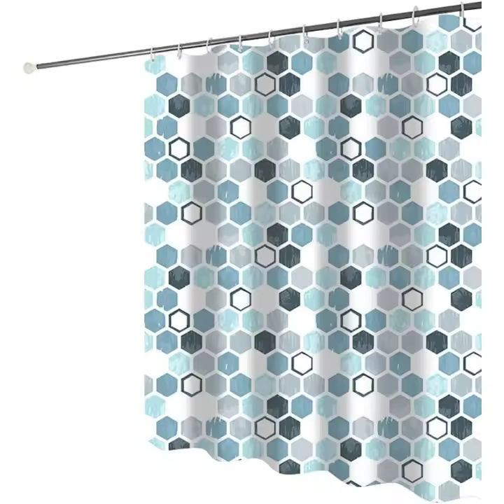 Cortina de Ducha Azul Lavable de Poliéster, con Anillo de Plástico 180x200 cm,para Ducha o Bañera - 1
