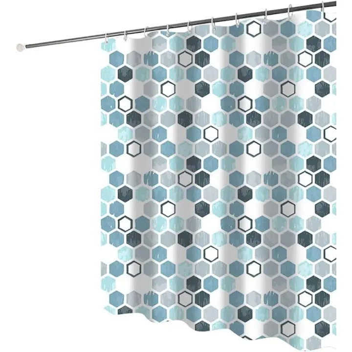 Cortina de Ducha Azul Lavable de Poliéster, con Anillo de Plástico 180x200 cm,para Ducha o Bañera - 1