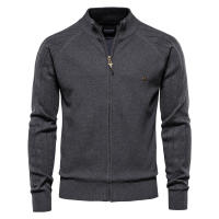 Suéter para Hombre, Chaqueta Cárdigan de Otoño para Hombre, Nuevo suéter Jacquard con Solapa de Color sólido, suéter Informal con Cuello Alto - details 4