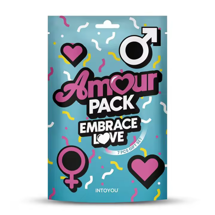 AMOUR PACK Set de 7 Piezas Embrace Love Juguetes sexuales Antifaz Pluma Esposas Dados Vibrador Consolador - 1