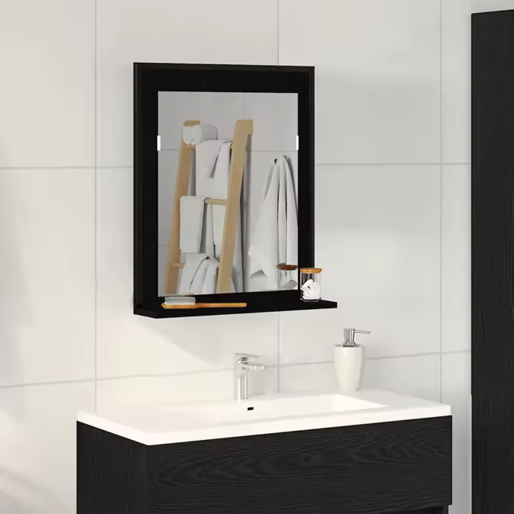 Espejo de baño vidaXL Negro Roble 50x12x60 cm Madera elaborada - 1