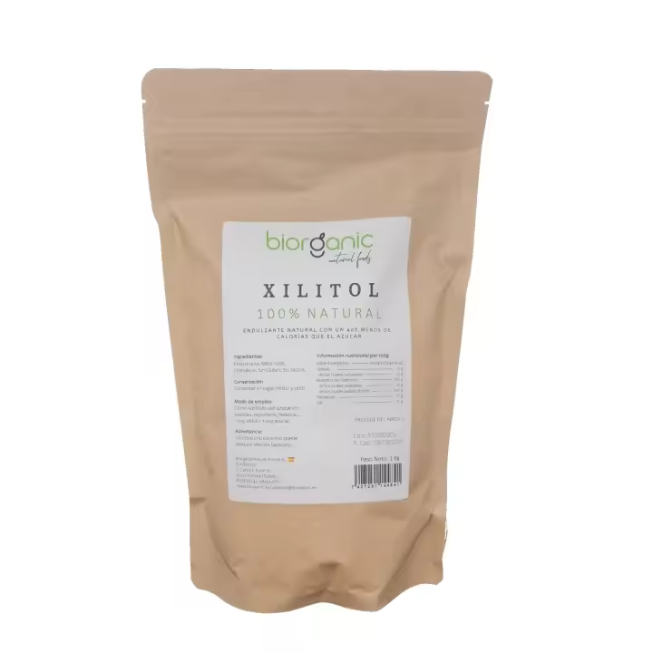 Xilitol de Abedul 1kg, 100% natural - azúcar de abedul - 40% menos calorías azúcar. Biorganic, Marca española. - 1