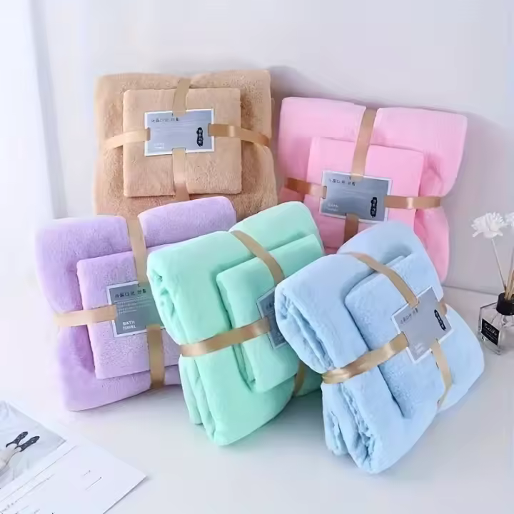 Juego De 2 Toallas De Baño Suaves Y Absorbentes Rápido Coral Velvet Para Adultos Uso En Hotel Y Spa Tela De Poliéster Planas Máquina De Lavar - 1