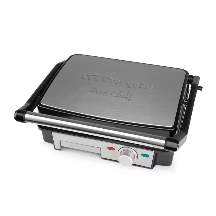 Orbegozo grill GR 4570, amplia superficie de cocción, placas abatibles 180 grados, termostato regulable, bandeja recogesalsas, recubrimiento antiadherente libre de PFTE y PFOA, 2200 W - 1