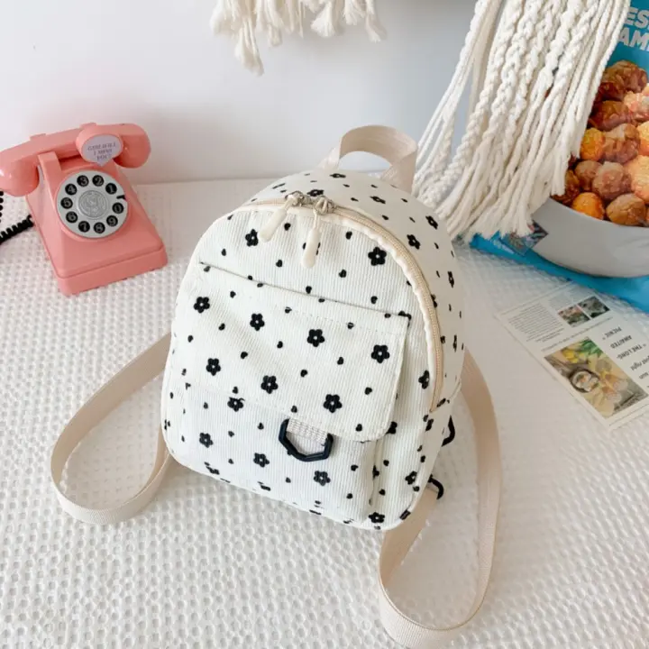 Mochila Pequeña De Corduroy Con Estampado De Flores Ligera Y Multicañón Para Mujer Estilo Fashion Color Beige Amarillo Rosa Marrón - 1