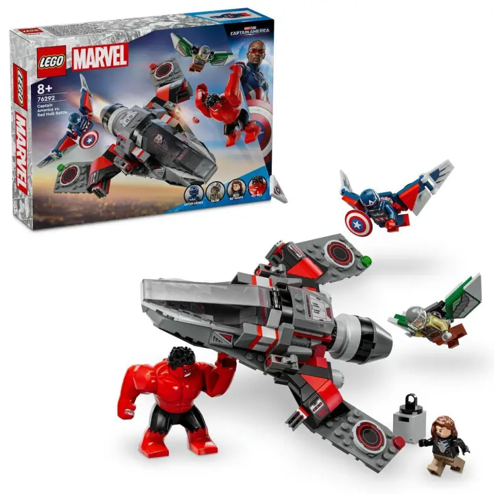 LEGO Marvel Batalla entre el Capitán América y Hulk Rojo, Avión Caza a Reacción de Juguete para Niños y Niñas de 8 Años o Más, Juguetes de Superhéroes con Figuras de Falcon y Ruth Bat-Seraph 76292 - 1