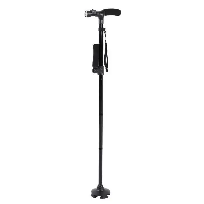 Bastón plegable Hililand con luz LED, bastón telescópico antideslizante de 4 patas para personas mayores - 1