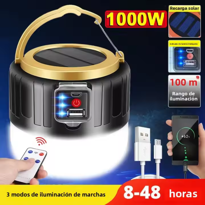 Lámpara de camping solar LED recargable USB portátil para Pesca barbacoa y emergencias luz tienda campaña con iluminación - 1