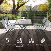 Outsunny Conjunto Mesa y 4 Sillas de Jardín Plegable Juego de Comedor de 5 Piezas con Mesa de Vidrio Templado Estilo Moderno para Terraza Patio Gris - details 3