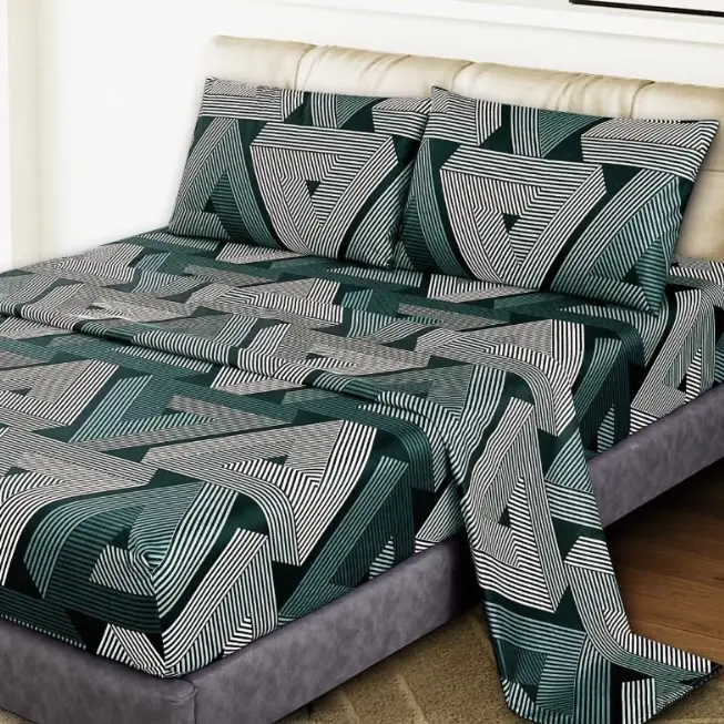 Juego de Sábanas Rayas Verdes, Negras y Blancas - Diseño Moderno y Atemporal | Incluye Funda Nórdica + Sábana Ajustable Elástica + 1-2 Fundas de Almohada | Tallas 90/135 cm (3 Piezas) y 150 cm (4 Piezas) | Poliéster Premium Antipilling y Lavado Express - 1