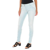 MET-Pantalon Tejano Largo efecto gastado de tejido elástico 70DBF0552-G194 para Mujer
