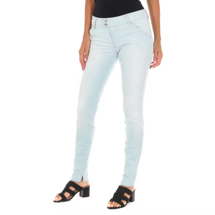 MET-Pantalon Tejano Largo efecto gastado de tejido elástico 70DBF0552-G194 para Mujer - 1