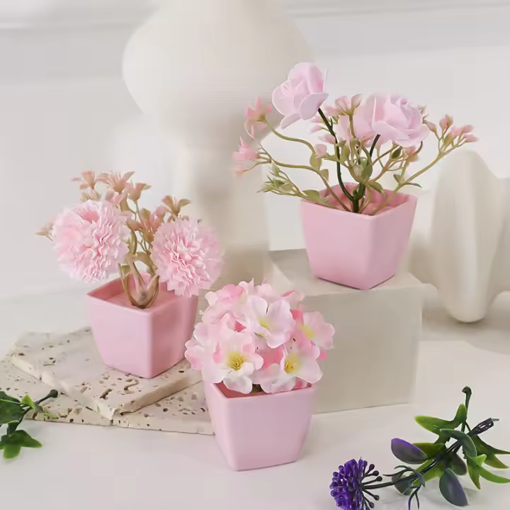 Juego De 3 Macetas Para Decoración Del Hogar Estilo Flor Bonsái Material Plástico Uso Interior Decoración De Aniversario Y Fiestas - 1