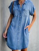 Vestido De Mezclilla Casual Para Mujer Con Bolsillos Cuello En V Botones Y Shorts Estilo Retro Unisex De Verano - details 0