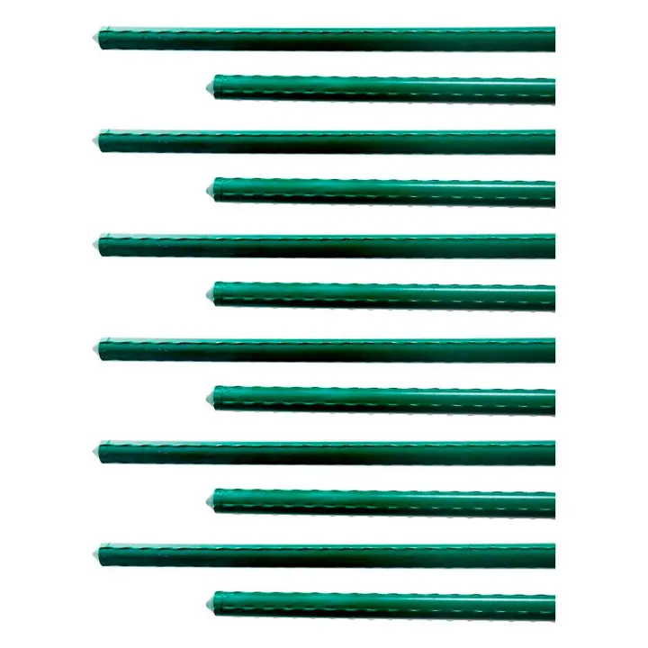 Tradineur - Pack de 12 tutores de acero plastificado para plantas, varillas, guías, estacas para el crecimiento correcto de cultivos, tomates, judías (Verde - 0,8 x 180 cm) - 1