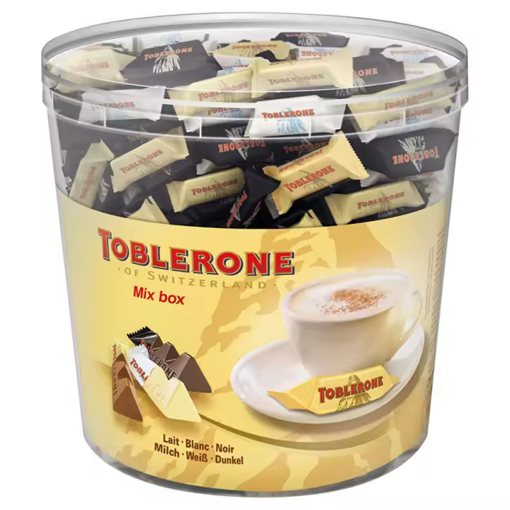 Toblerone Mini Surtido - 103 Unidades - Toblerone Mini Chocolate Suizo Mix de Sabores: Chocolate con Leche, Chocolate Blanco y Chocolate Negro con Nougat de Miel y Almendras 904g - 1